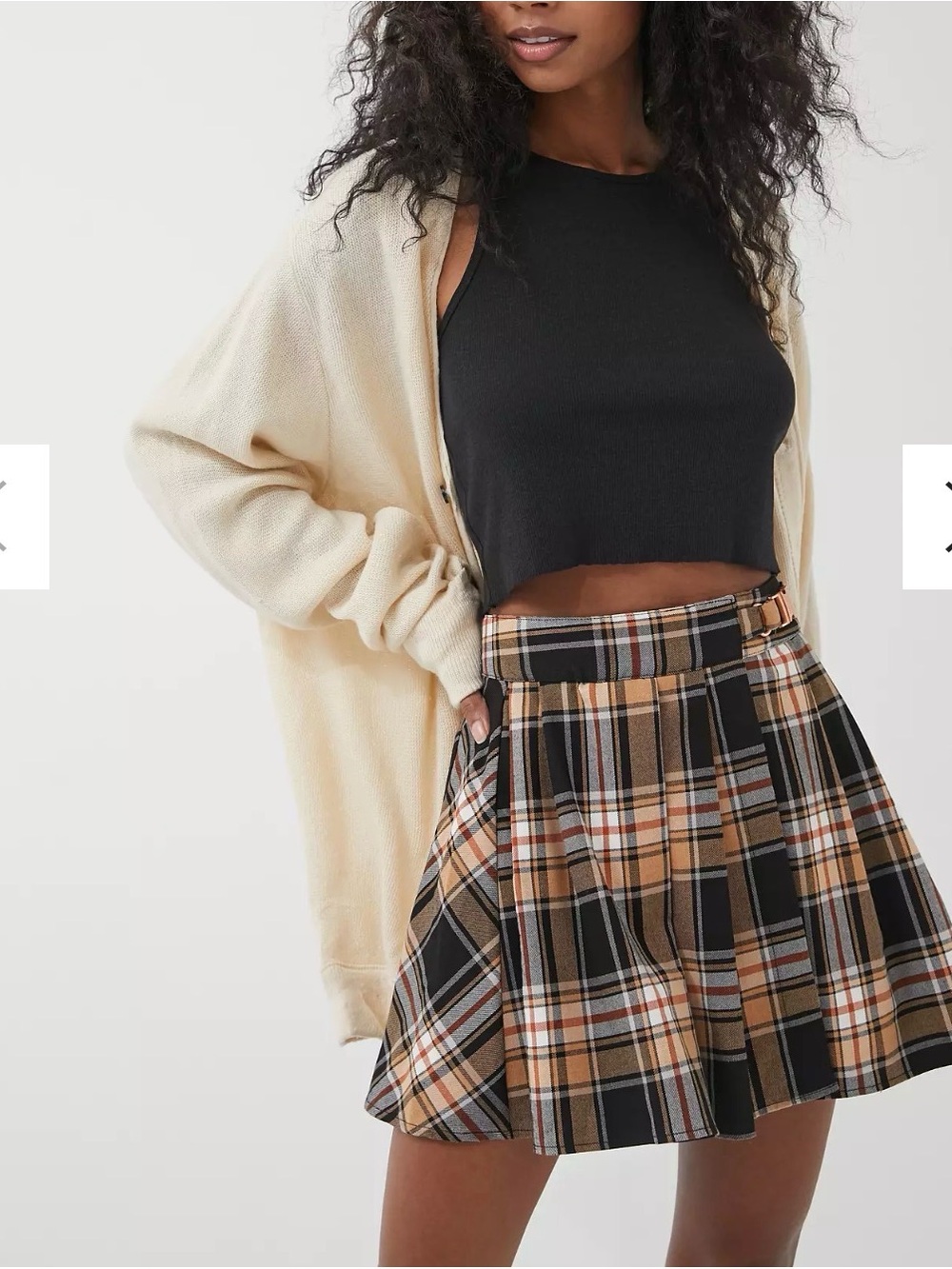 Urban Outfitters Plaid Mini Skirt Belted Pleated Brown Tan Black Size Small